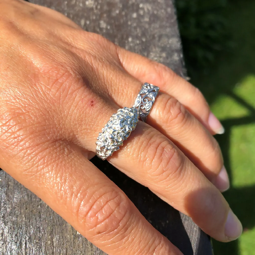 Silver Organic Cast Ring with Barnacle Texture - Image 3