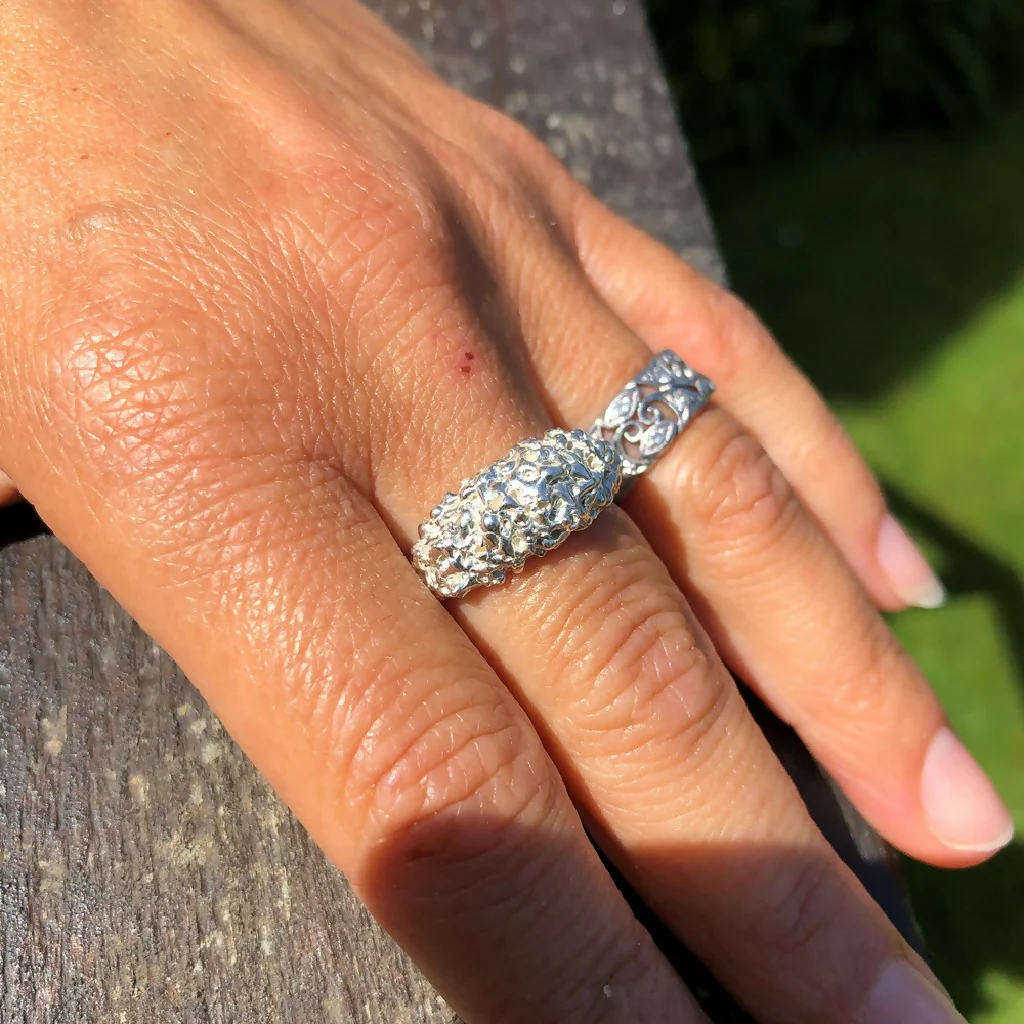 Silver Organic Cast Ring with Barnacle Texture - Image 5