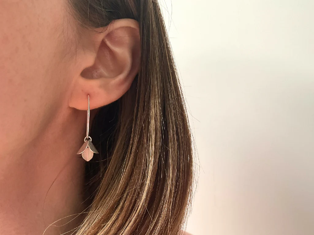 Silver Petal Drop Earrings - Image 2