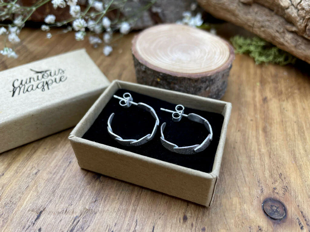 Silver Petal Echo Hoop Earrings - Image 2