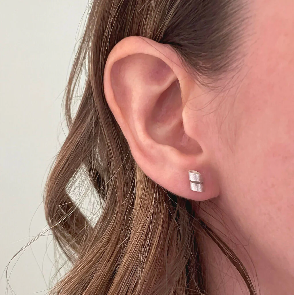 Silver Petal Twist Stud Earrings