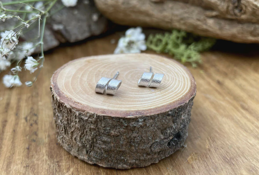 Silver Petal Twist Stud Earrings - Image 6