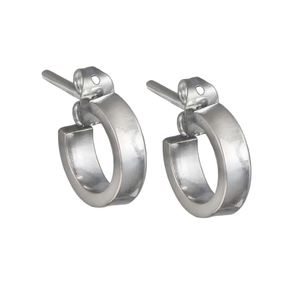 Silver Small Flat Hoop Earrings - Image 2