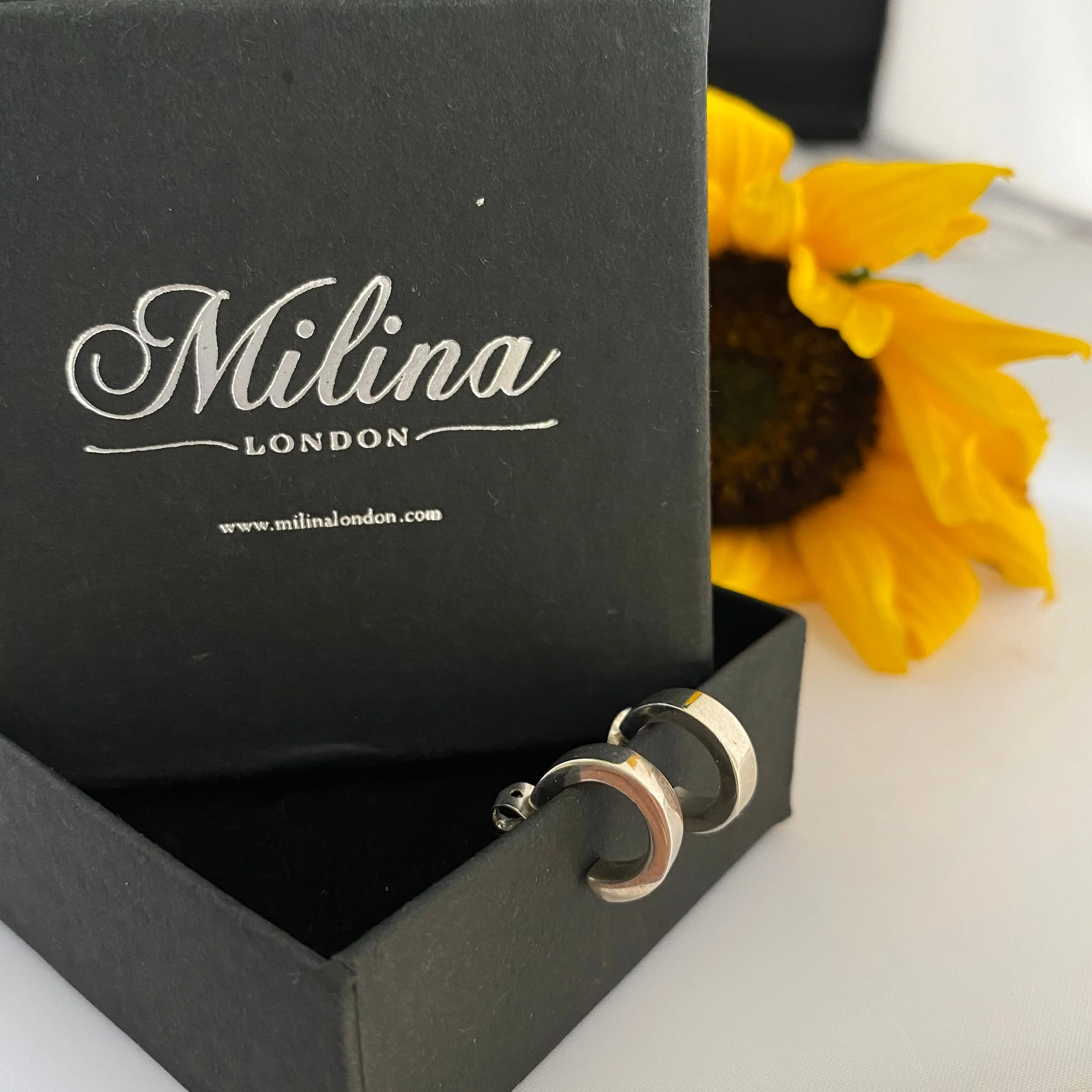 Silver Small Flat Hoop Earrings - Image 3