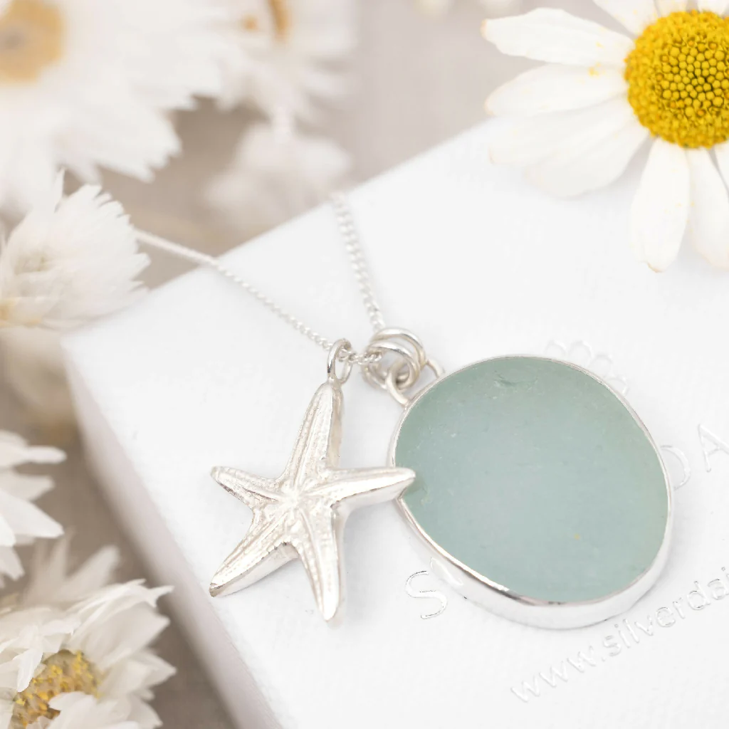 Silver Starfish & Sea Glass Necklace