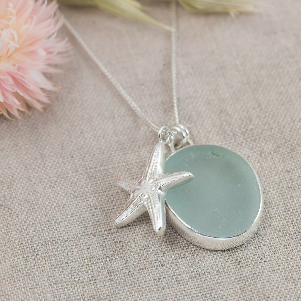 Silver Starfish & Sea Glass Necklace - Image 3
