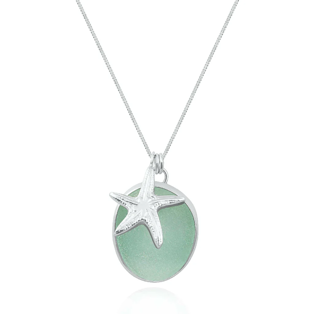 Silver Starfish & Sea Glass Necklace - Image 5