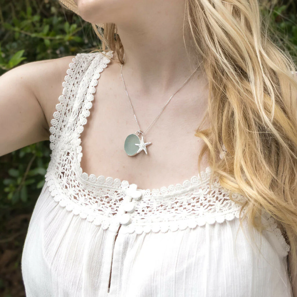 Silver Starfish & Sea Glass Necklace - Image 6
