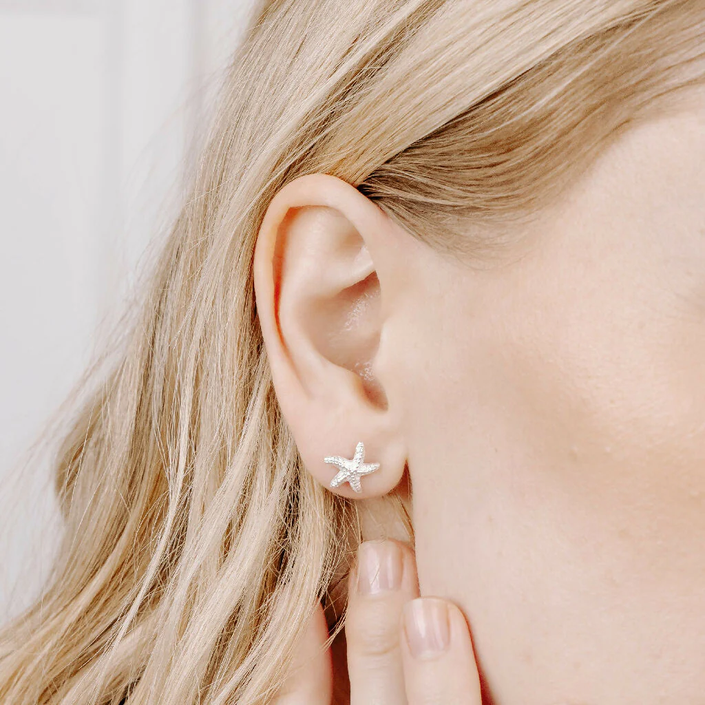 Silver Starfish Stud Earrings - Image 3