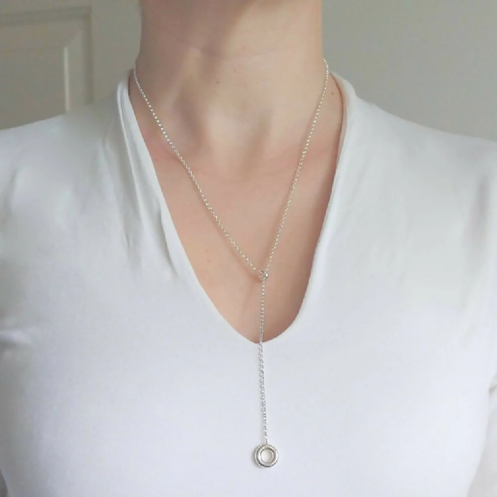 Silver TORUS Lariat Necklace - Image 3