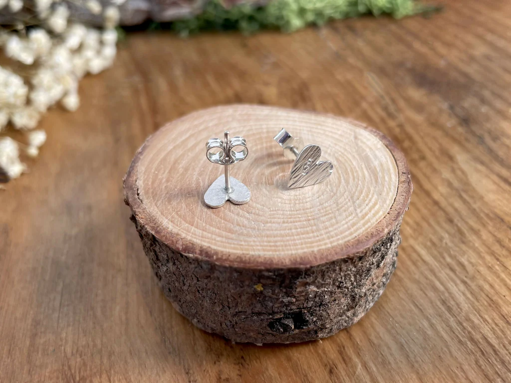 Silver Tree Bark Heart Stud Earrings - Image 4