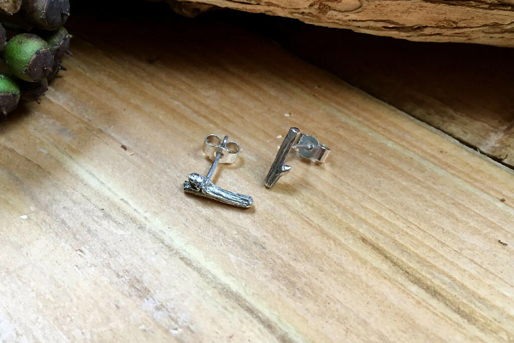 Silver Twig Stud Earrings - Image 4