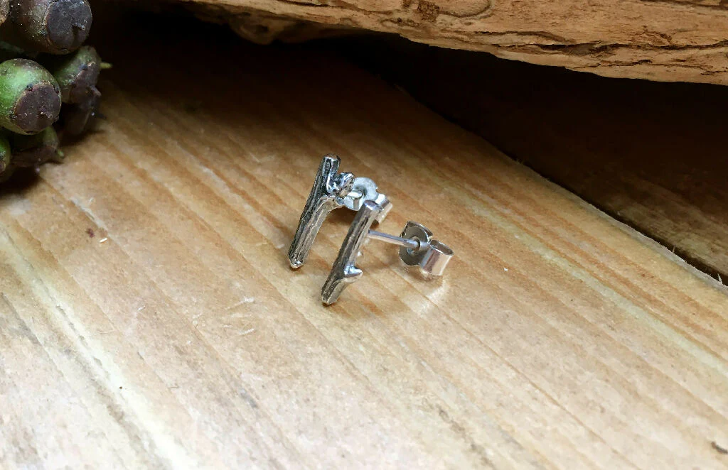 Silver Twig Stud Earrings - Image 5