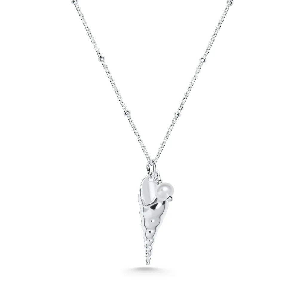 Silver Unicorn Shell & Pearl Pendant Necklace - Image 5
