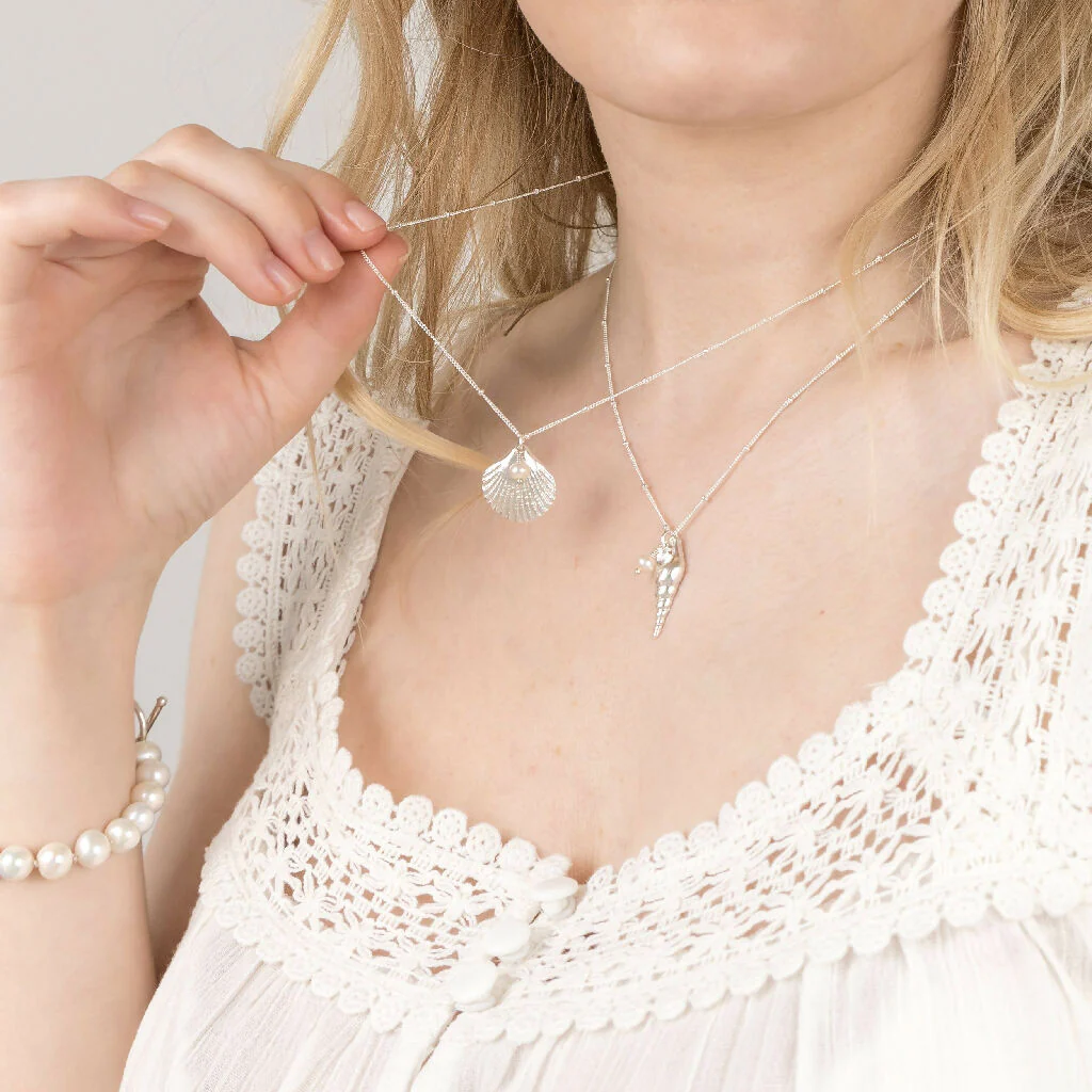 Silver Unicorn Shell & Pearl Pendant Necklace - Image 9