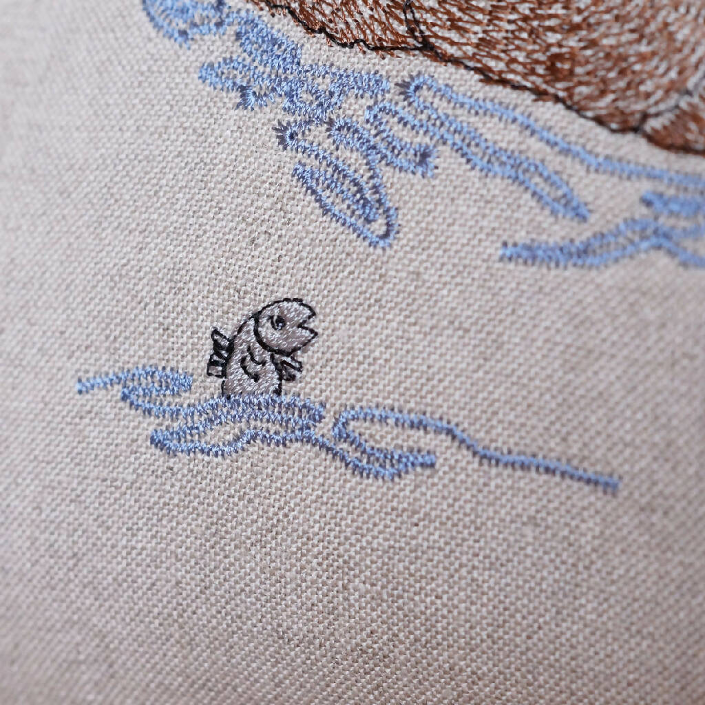 Sleeping Otter Mum & Pup Embroidered Cushion - Image 3