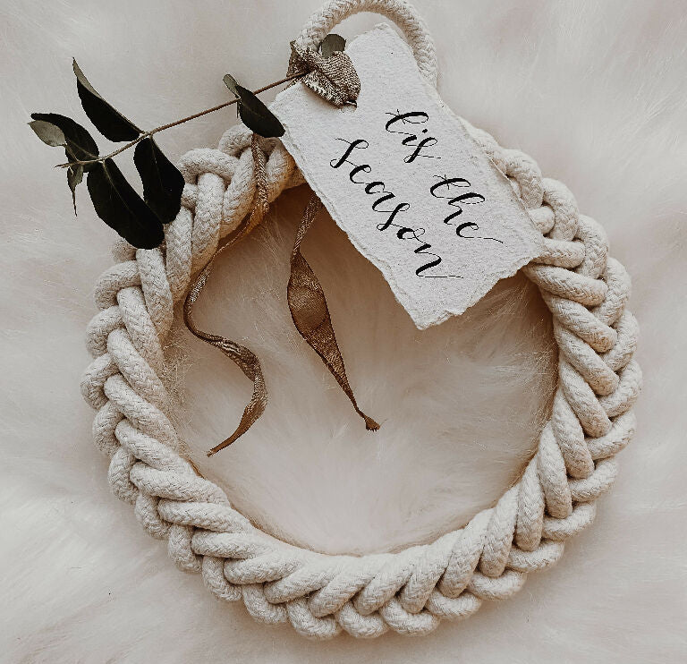 Small 15cm White Cotton Spring Rope Wreath - Image 3