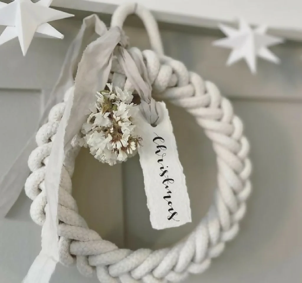 Small 15cm White Cotton Spring Rope Wreath - Image 6