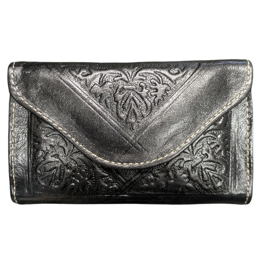 Small Leather Tri-Fold Purse Black - Image 2