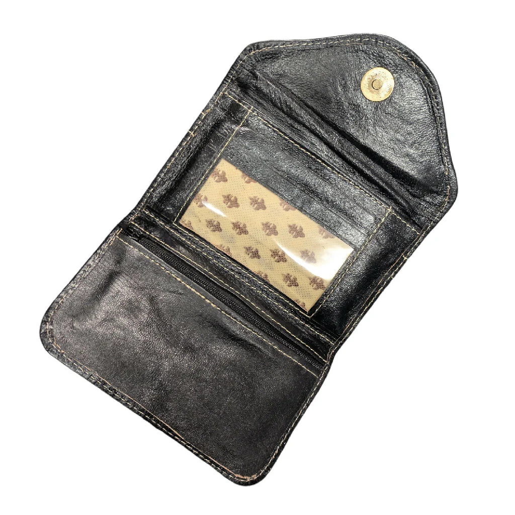 Small Leather Tri-Fold Purse Black - Image 4