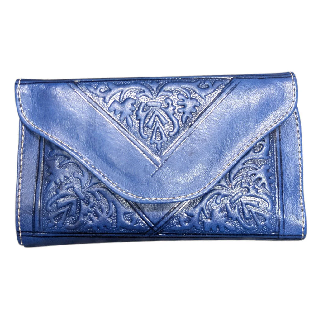 Small Leather Tri-Fold Purse Blue - Image 2