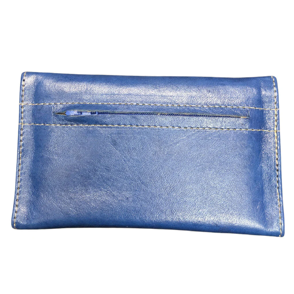 Small Leather Tri-Fold Purse Blue - Image 3