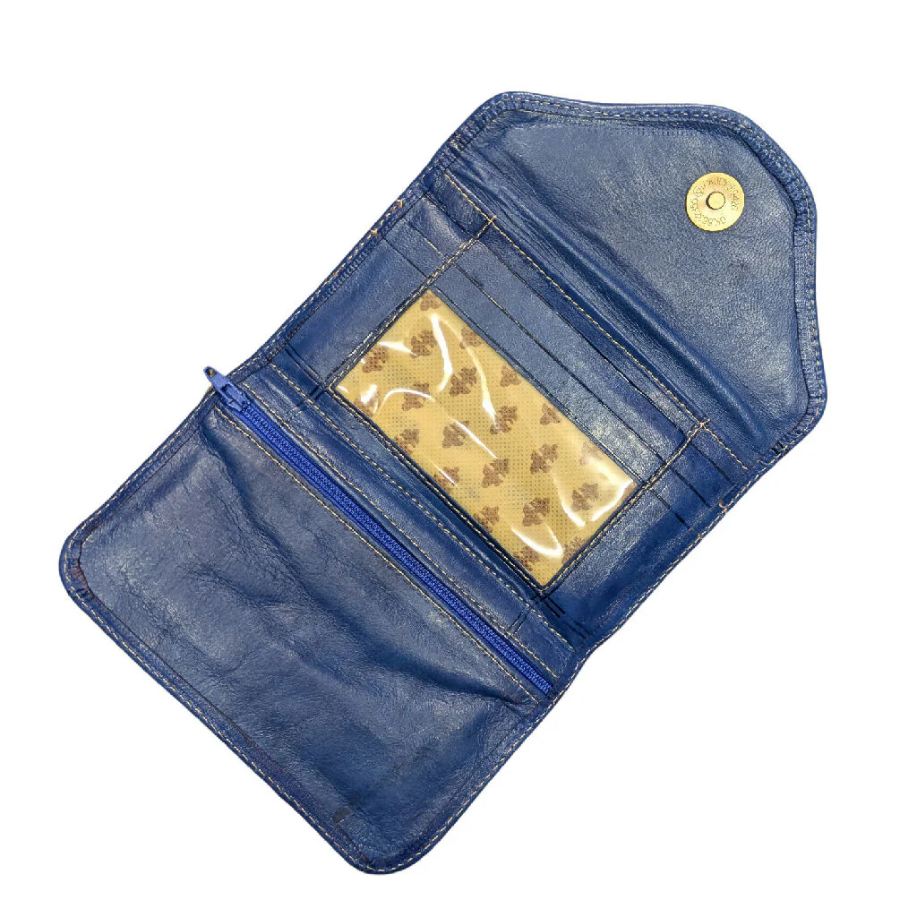 Small Leather Tri-Fold Purse Blue - Image 4