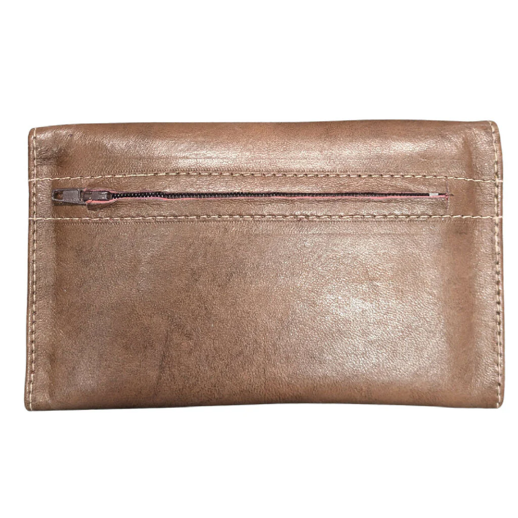 Small Leather Tri-Fold Purse Dark Brown - Image 3