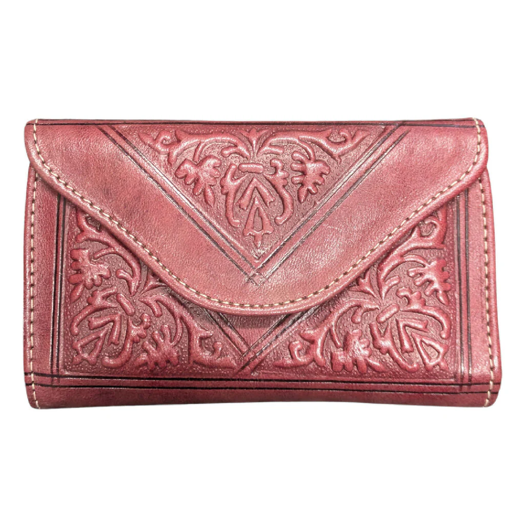 Small Leather Tri-Fold Purse Dark Red - Image 2