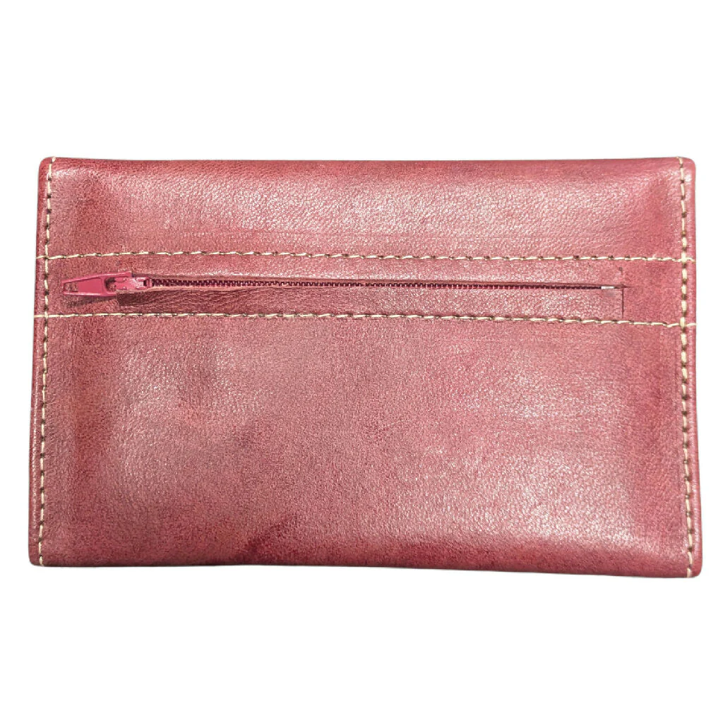 Small Leather Tri-Fold Purse Dark Red - Image 3