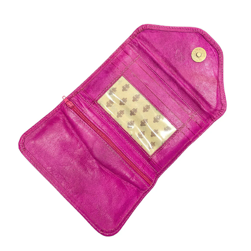 Small Leather Tri-Fold Purse Pink - Image 4