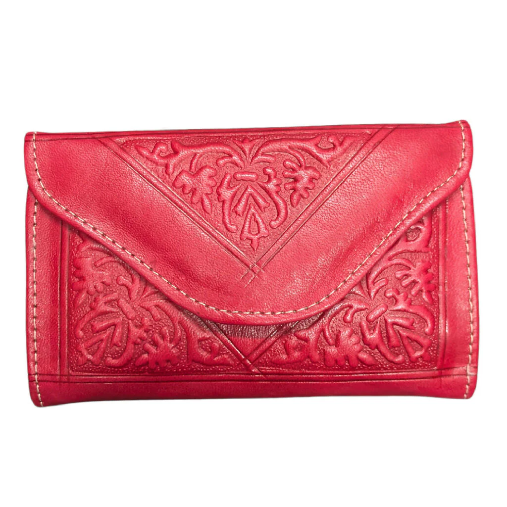 Small Leather Tri-Fold Purse Red - Image 2