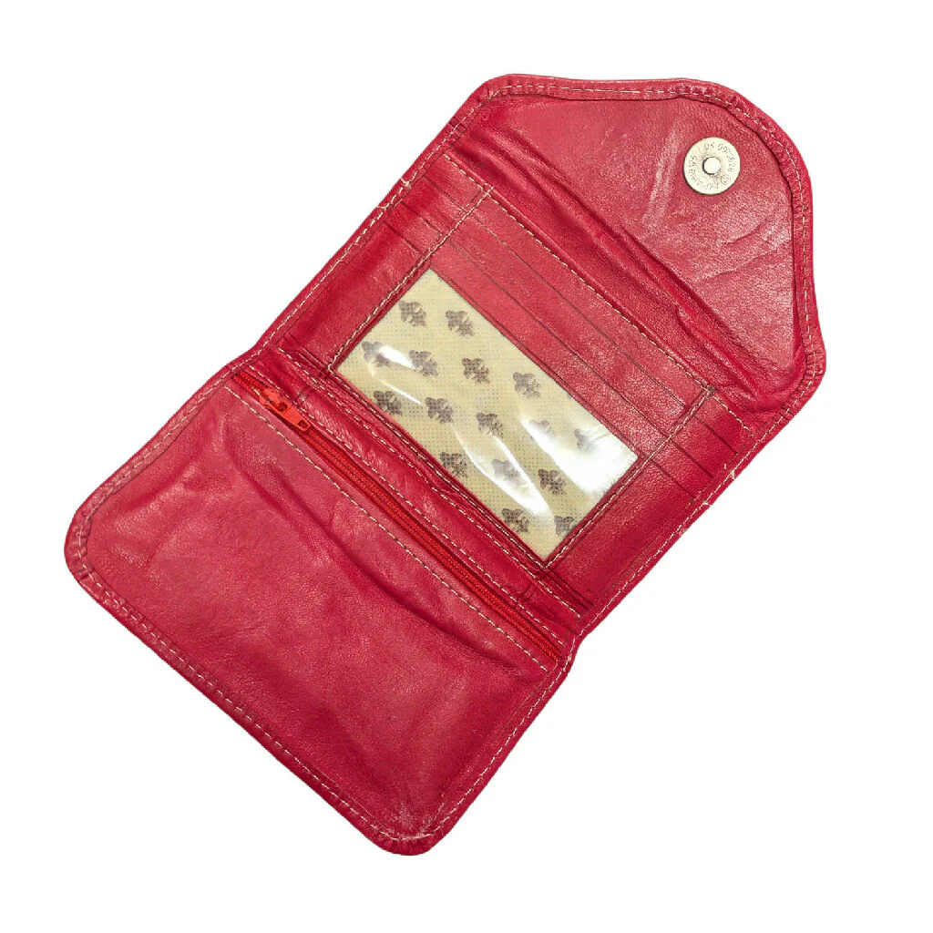 Small Leather Tri-Fold Purse Red - Image 3
