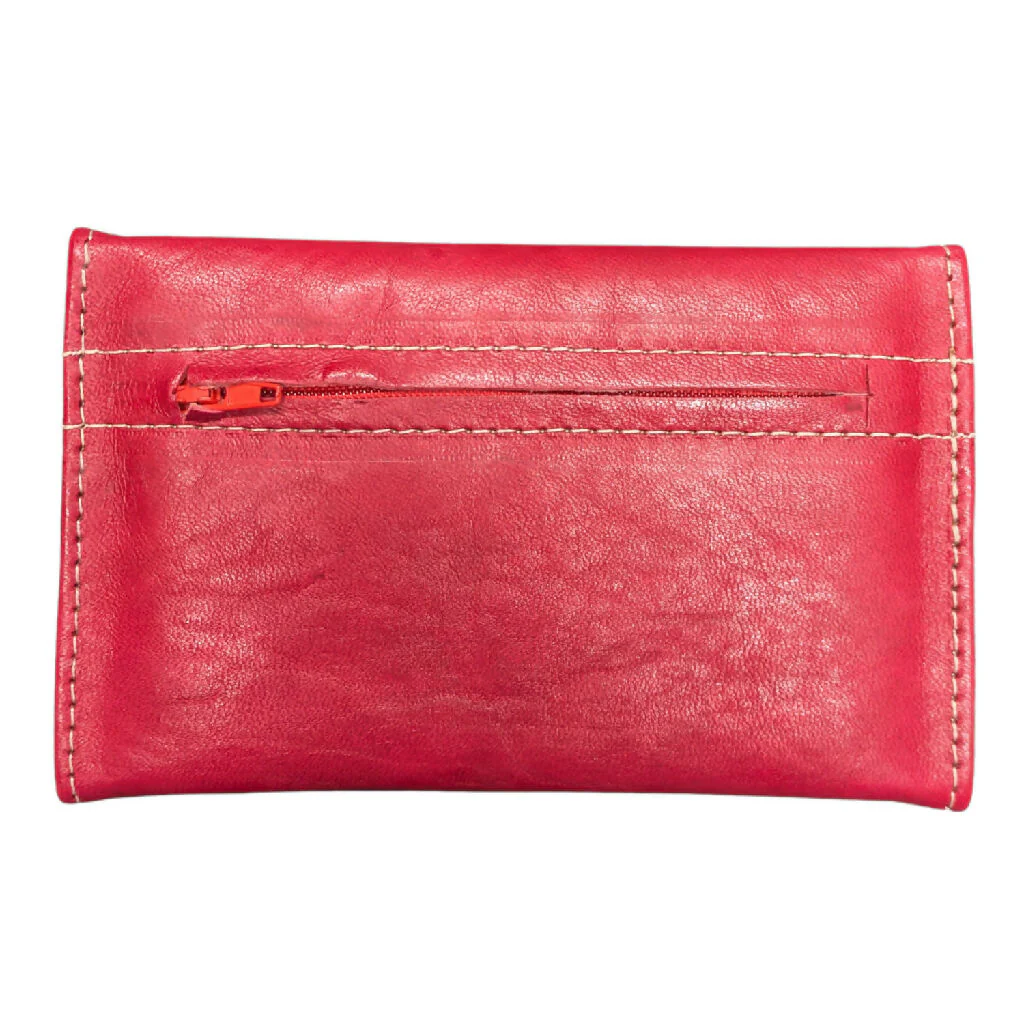Small Leather Tri-Fold Purse Red - Image 4