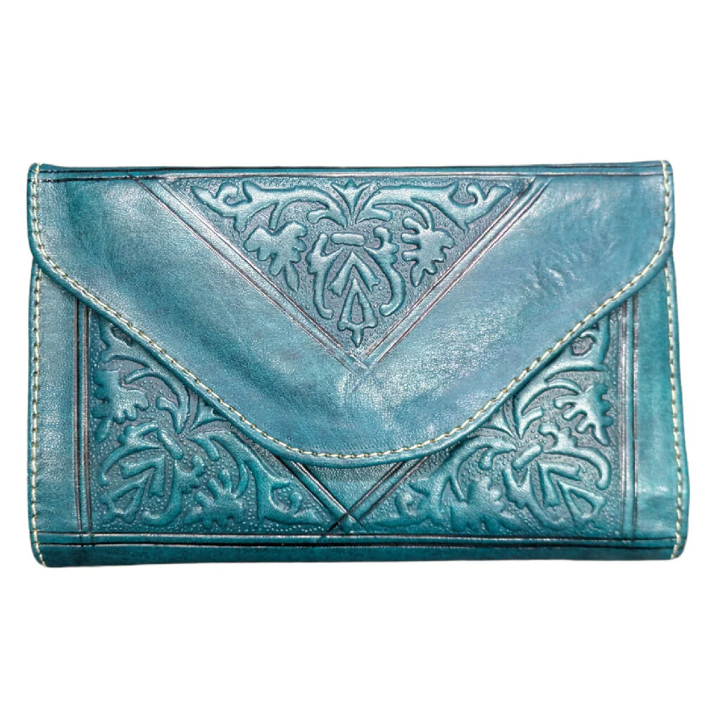 Small Leather Tri-Fold Purse Teal - Image 2