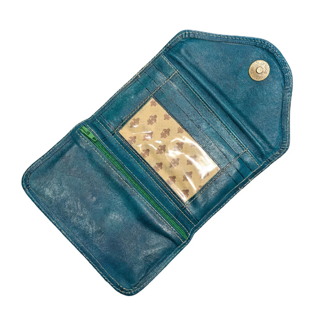 Small Leather Tri-Fold Purse Teal - Image 3