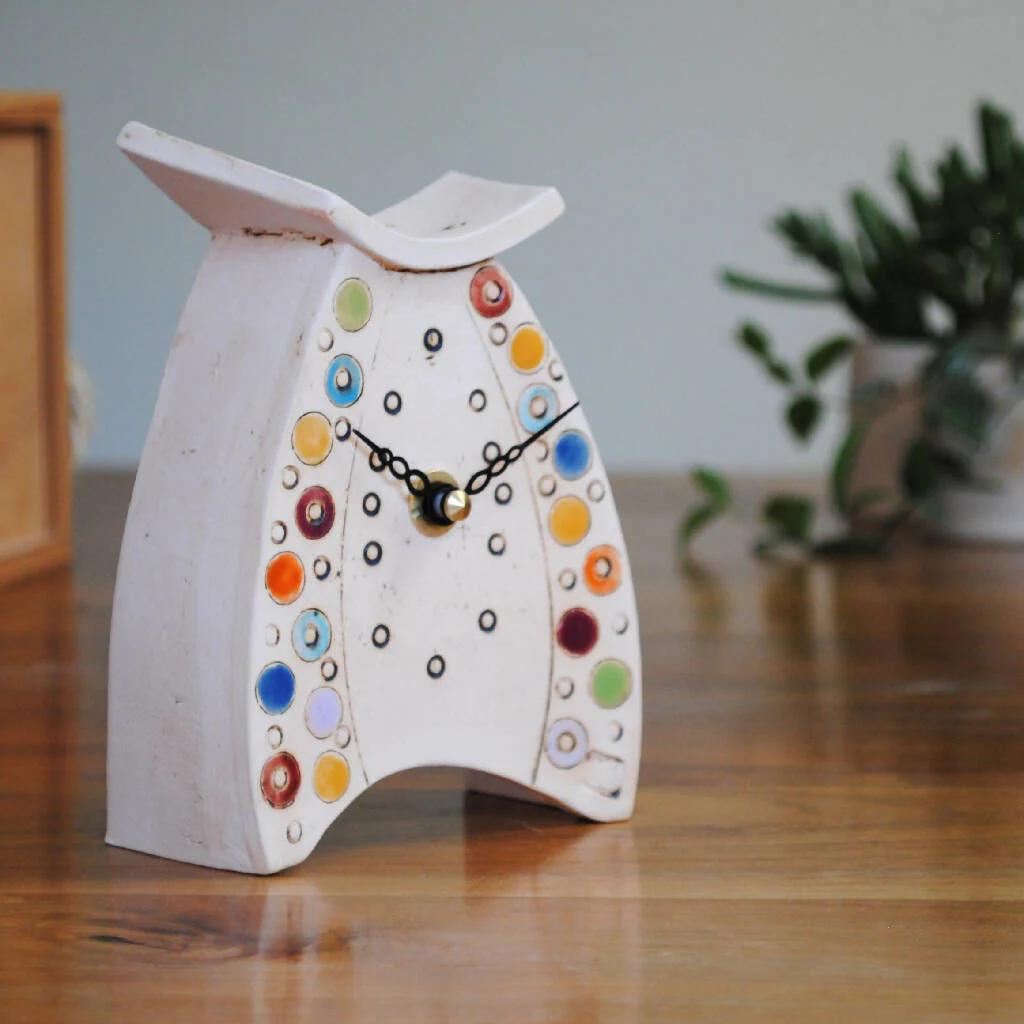 Small Mantel Clock with Brightly Coloured Dots and Spots - Image 2