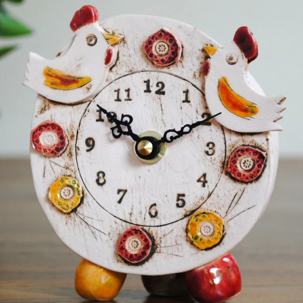Small Mantel Clock With Chickens - Image 2