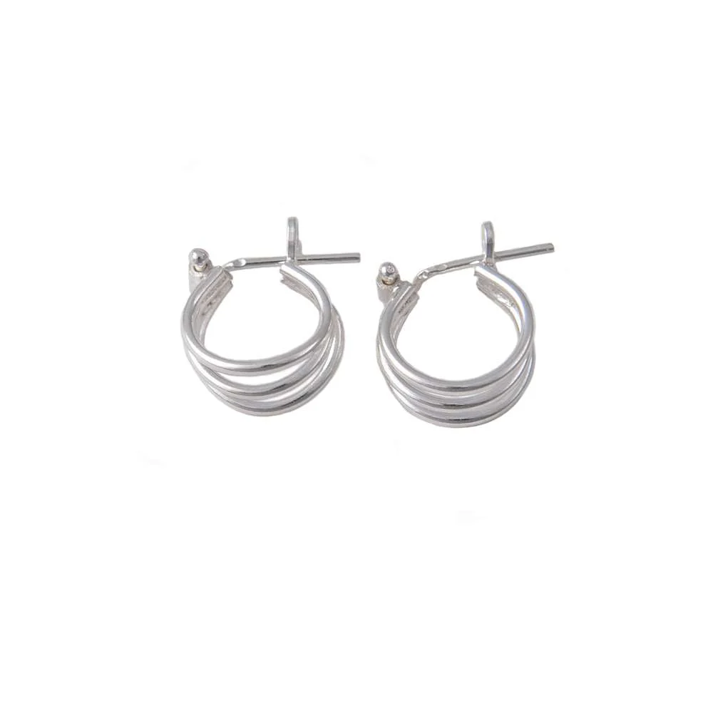 Small Triple Ring Sterling Silver Hoop Earrings - Image 2