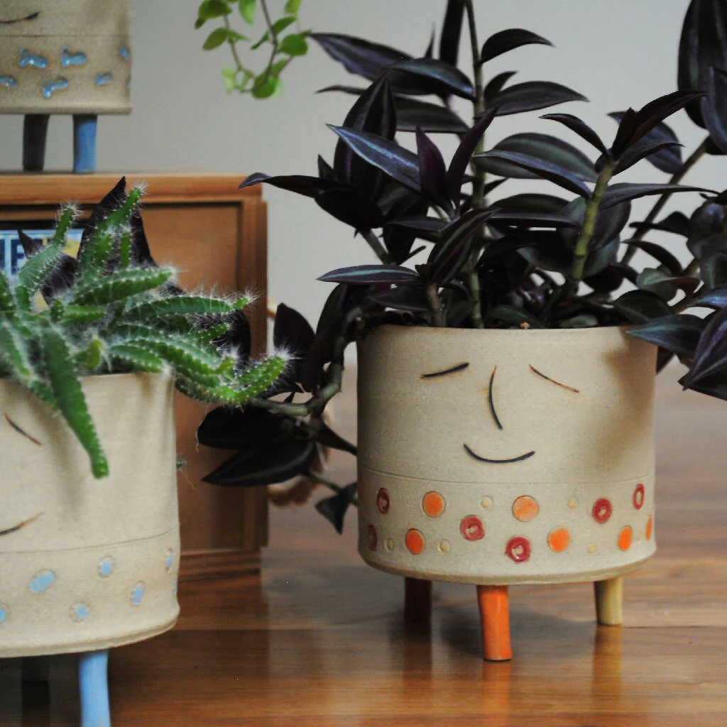Smiley Face and Polka Dot Ceramic Plant Pot - Image 4