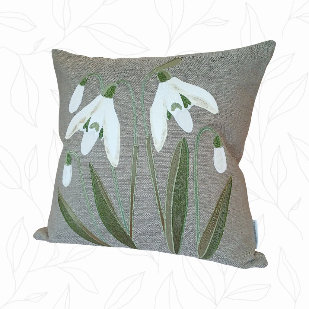Snowdrops Handmade Cushion - Image 4