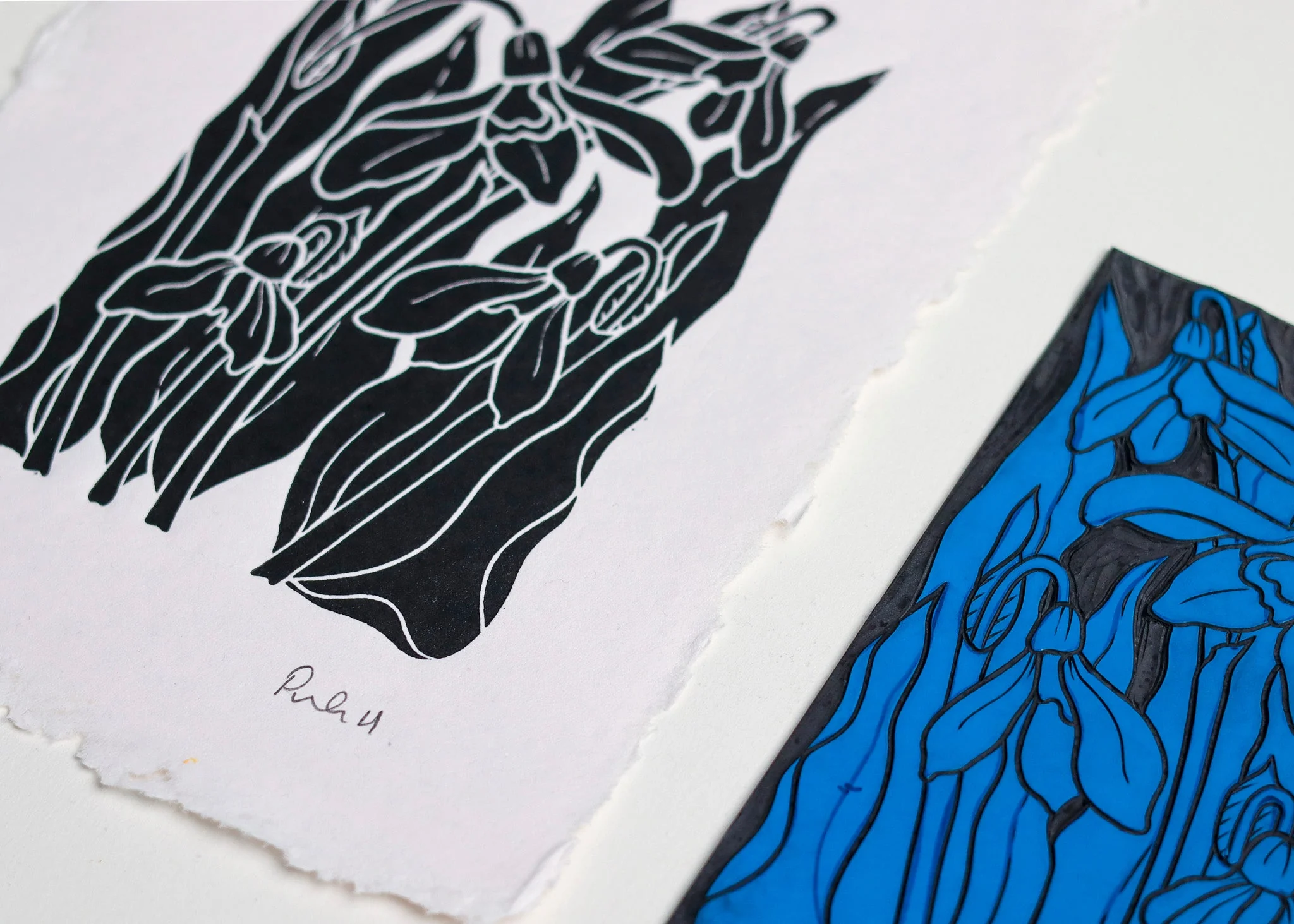 Snowdrops in the Garden Linocut | Handprinted A5 Art Print on Cotton Rag Paper - Image 6