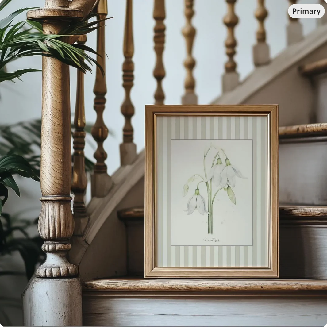 Snowdrops Watercolor Print on Striped Background - Image 4