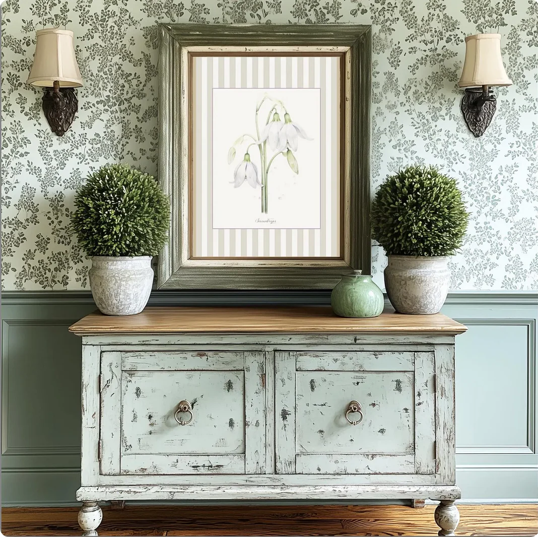 Snowdrops Watercolor Print on Striped Background - Image 5