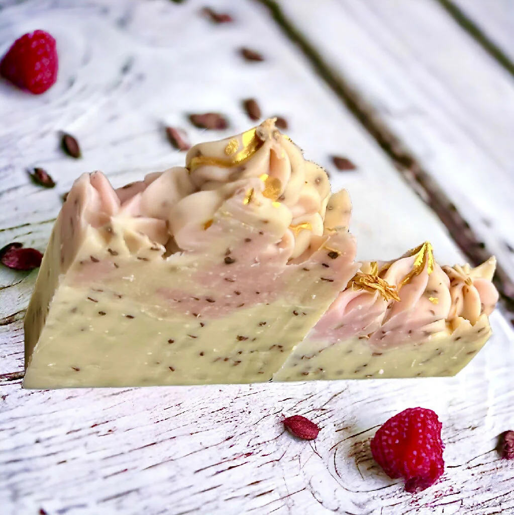 Soap Bar with Upcycled Raspberry Seeds with Frankincense, Orange Blossom & Neroli Small and Large Size - Image 2
