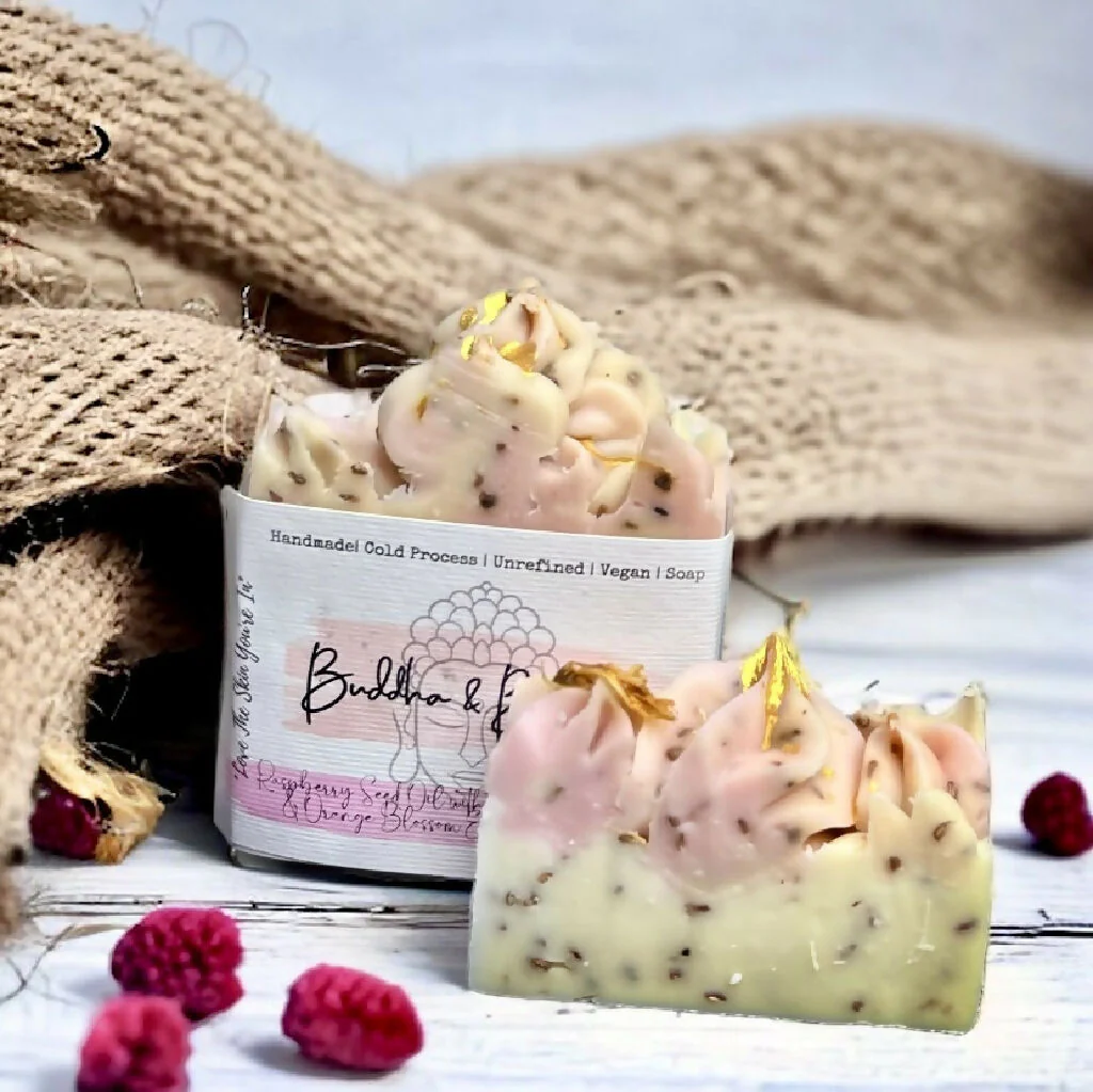 Soap Bar with Upcycled Raspberry Seeds with Frankincense, Orange Blossom & Neroli Small and Large Size - Image 4