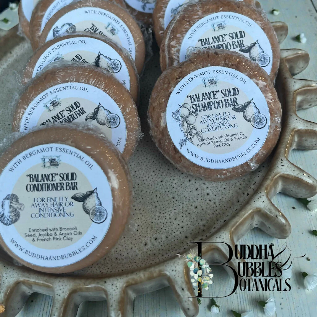 Solid Shampoo and Conditioner | Fine Flyaway Hair | Enriched with Vitamin C, French Pink Clay & Bergamot Essential Oil