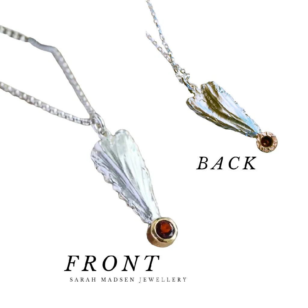 Solid Sterling Silver and 9ct Gold with Garnet "Arrowhead" Heart Pendant Necklace - Image 6