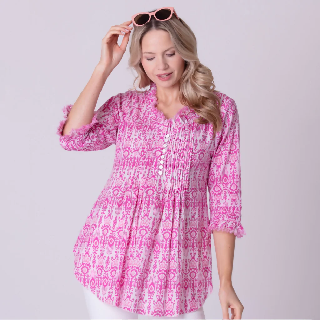 Sophie Cotton Shirt in Hot Pink Fountain