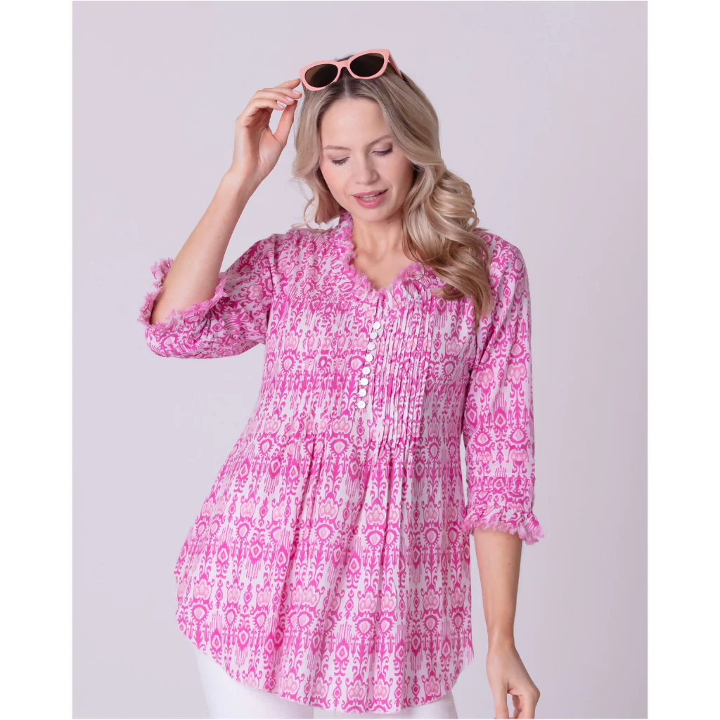 Sophie Cotton Shirt in Hot Pink Fountain - Image 3